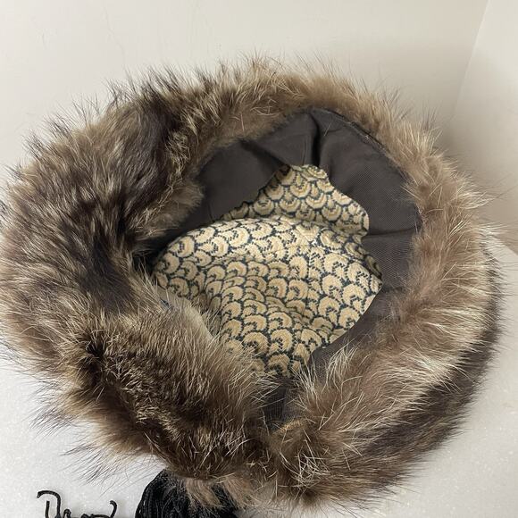 VTG 90s Von Henneberg Silk Brocade Tapestry Fur Lined Hat Artsy Handmade S/M main image 5